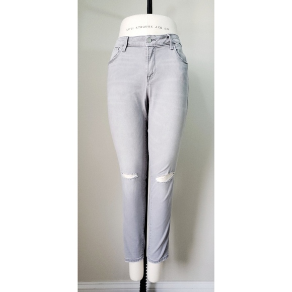 Distressed Gray Mid Rise Rockstar Stretchy Jeans - Picture 2 of 7